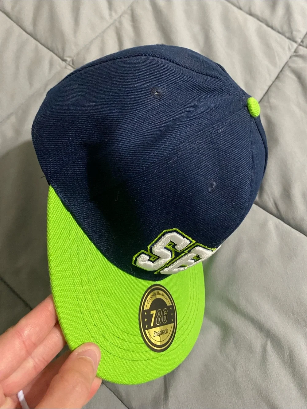 Seahawks Embroidered Navy and Neon Green Snapback Cap
